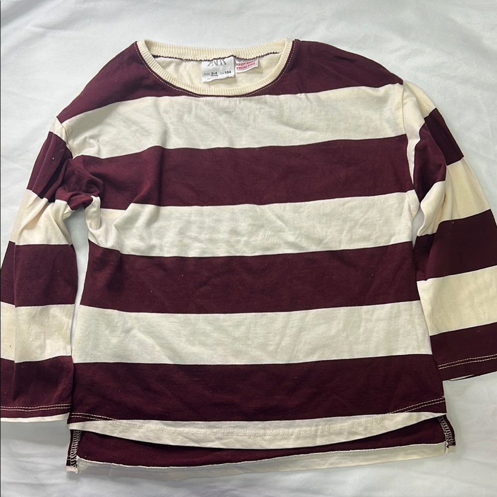 Zara (3-4yrs)Striped Maroon and White Kids Shirt